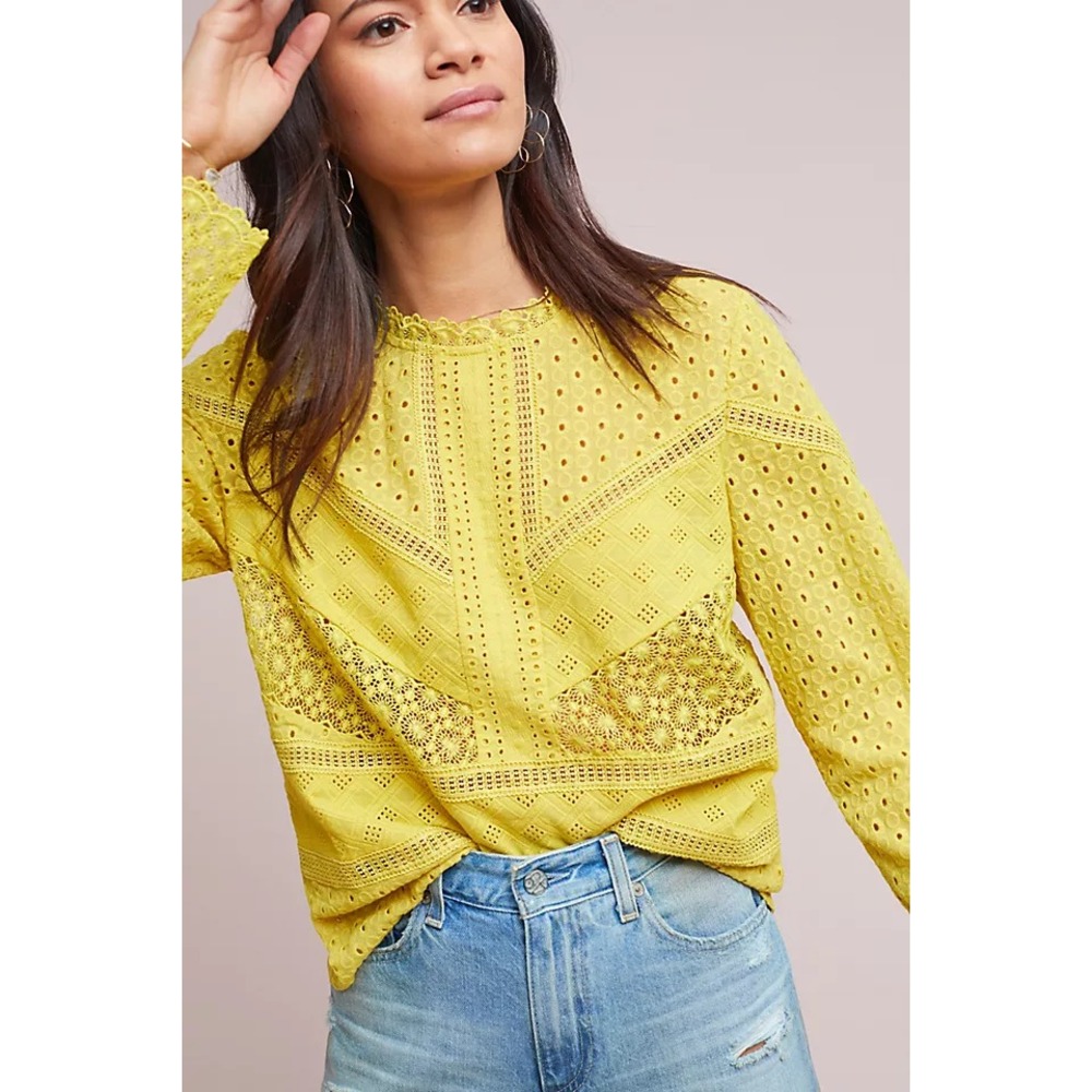 Anthropologie‎ James Coviello Burnham Lace Top Women's Size XS Gold Yellow - Picture 4 of 12